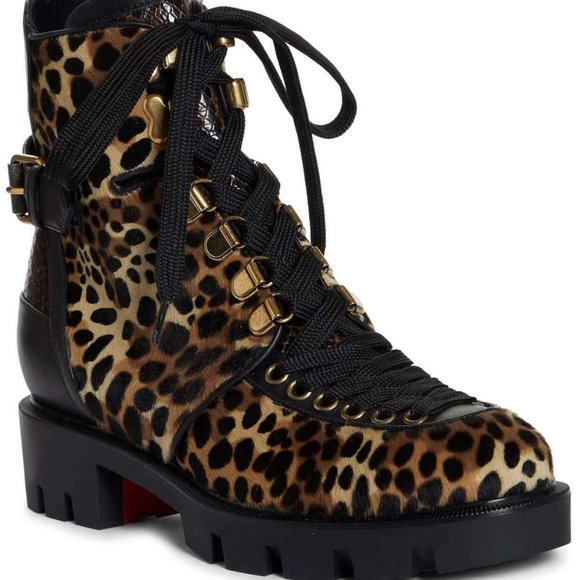 Christian Louboutin Shoes - NIB Christian Louboutin MACADEMIA Leopard Pony Lace Up Moto Biker Combat Boots